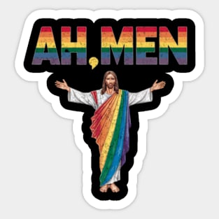 Ah, Men Funny Gay Jesus Pride LGBTQIA Rainbow Sticker